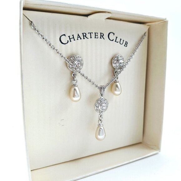 Charter Club Faux Pearl Earrings & Necklace - Picture 3 of 7